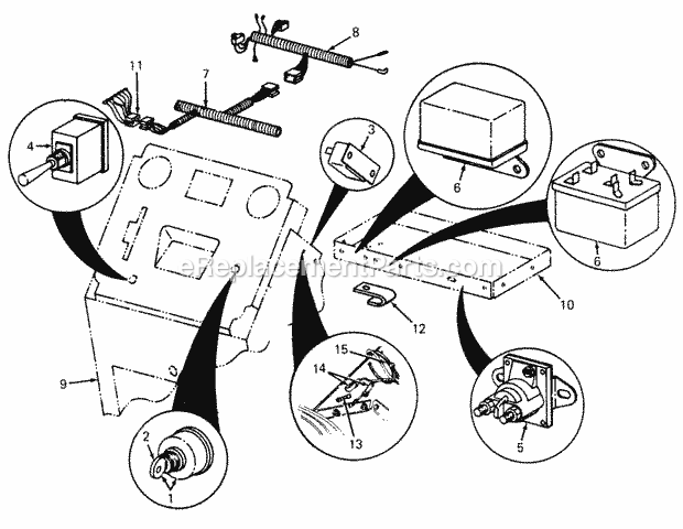 Relays, Switches, Circuit Breaker & Wiring-In Diagram and Parts List for 1105 135-292-100, 135-292-399, 0350039U, 136-292-1 Cub Cadet Lawn Mower